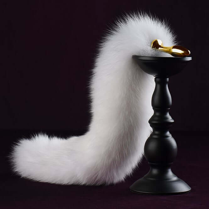 White Fox Tail Butt Plug Small Real Fur Design White Fox Tail Butt Plug Small Real Fur Design