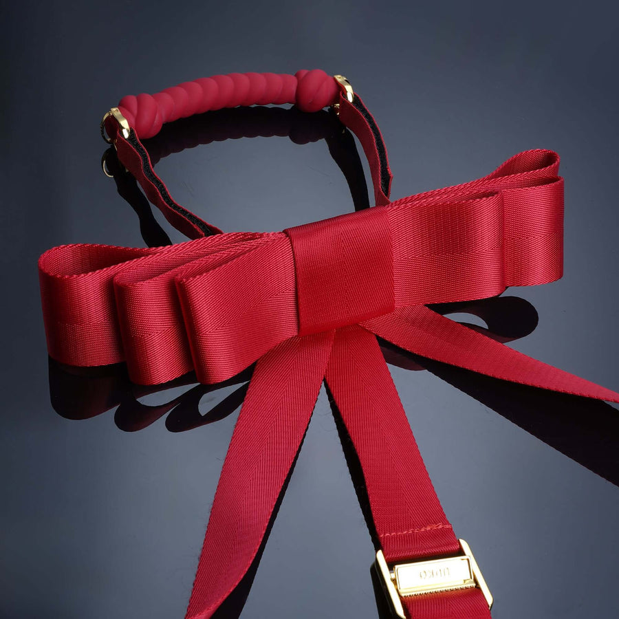 Bowknot Hogtie Portable Bondage Gear in bold red with elegant bow-knot details, perfect for intimate experiences.