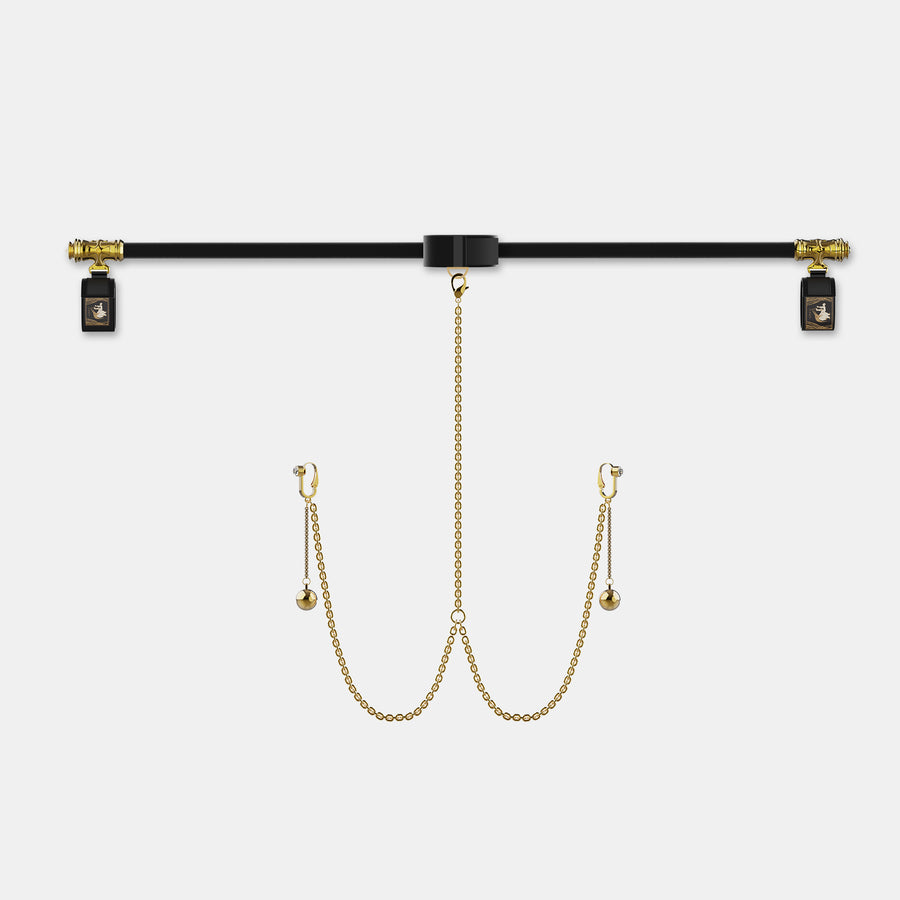 Extra-long Spreader Bar With Choker, Cuffs, Nipple Chain Clamps Dangle With Bell