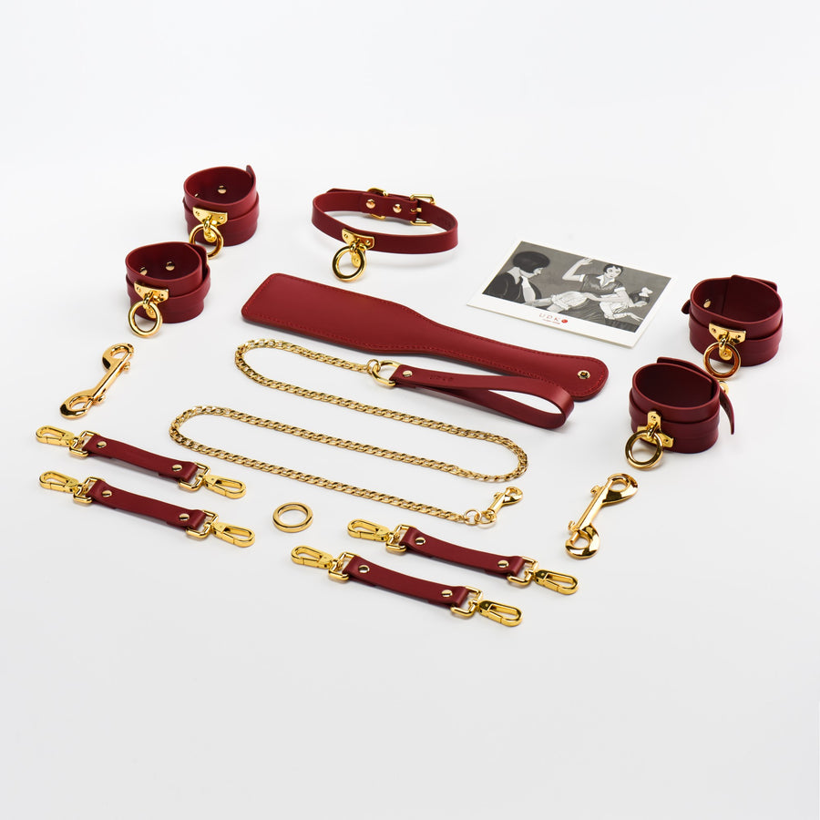 Luxury Italian Leather Bondage Tools Set with Case - Red
