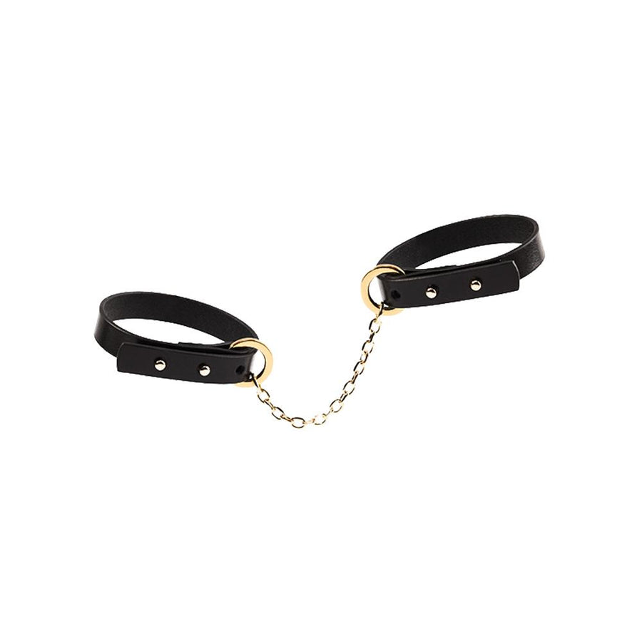 Luxury Italian Leather Thin Handcuff Bracelets - Black